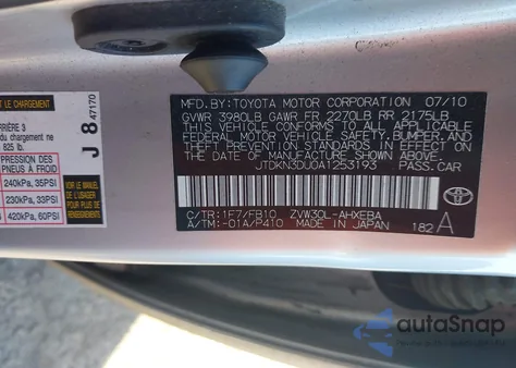 2010 Toyota Prius Iii from USA, damaged, VIN JTDKN3DU0A1253193